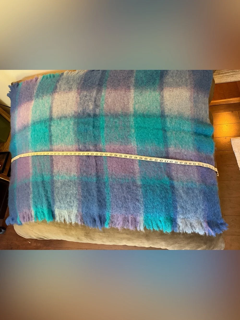 AVOCA (Ireland)Soft Plaid Mohair/wool Throw Blanket in Teal & Lavender